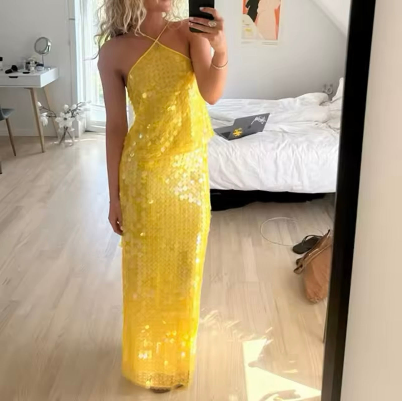 Yellow Sequin Top Sheer Embellished Top Boho Sequin Top