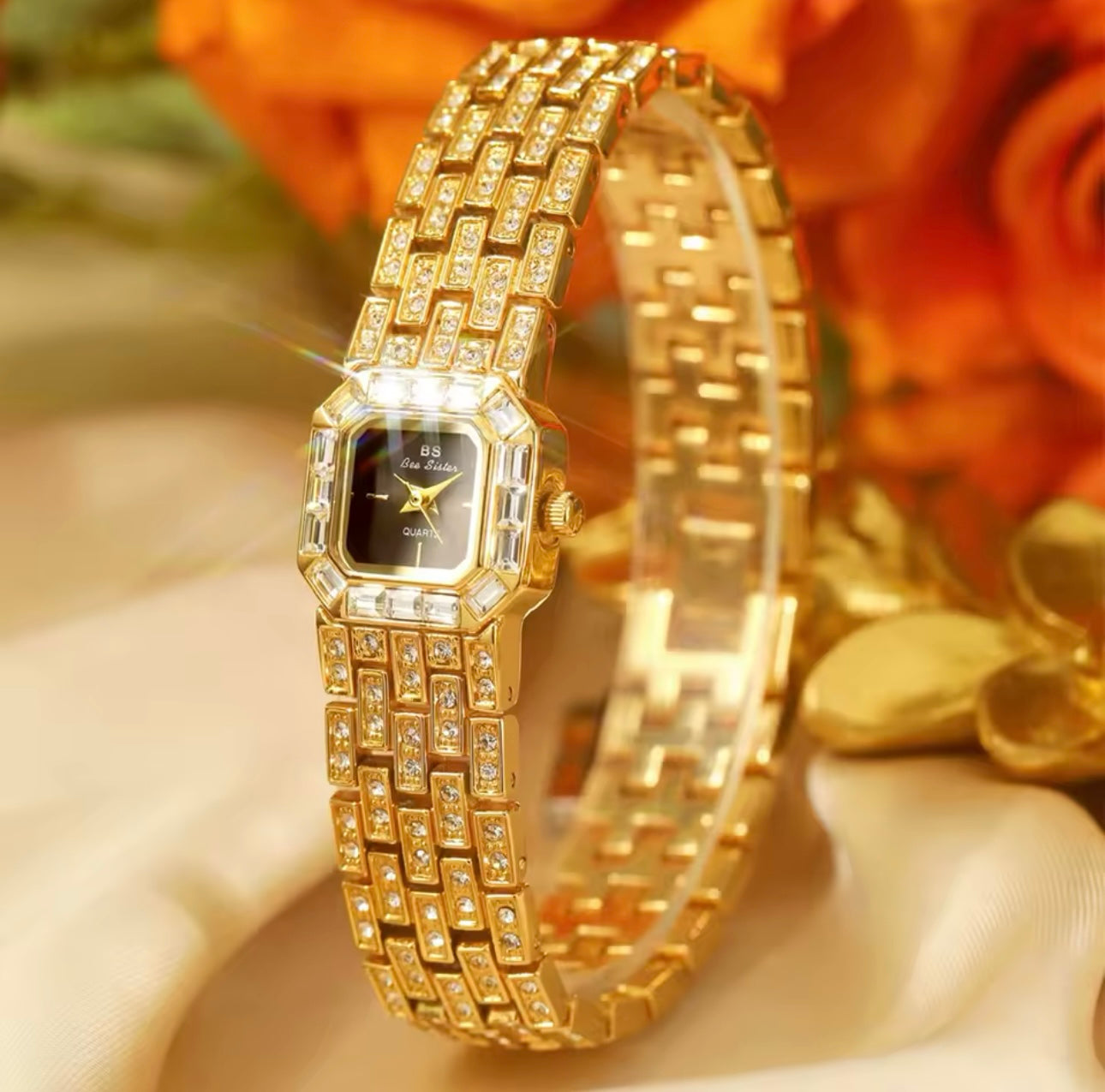 Women’s Gold Watch, Bracelet Watch, Vintage Watch, Gold Crystal Watch