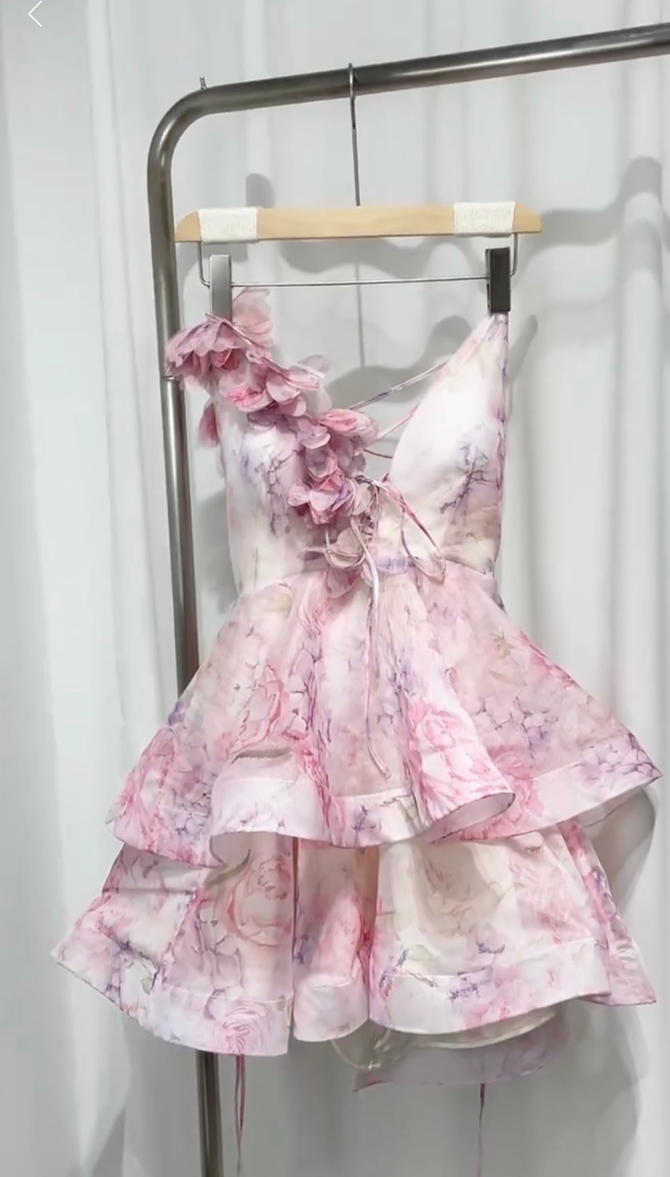 Pink Floral Ruffled Open Back Mini Dress