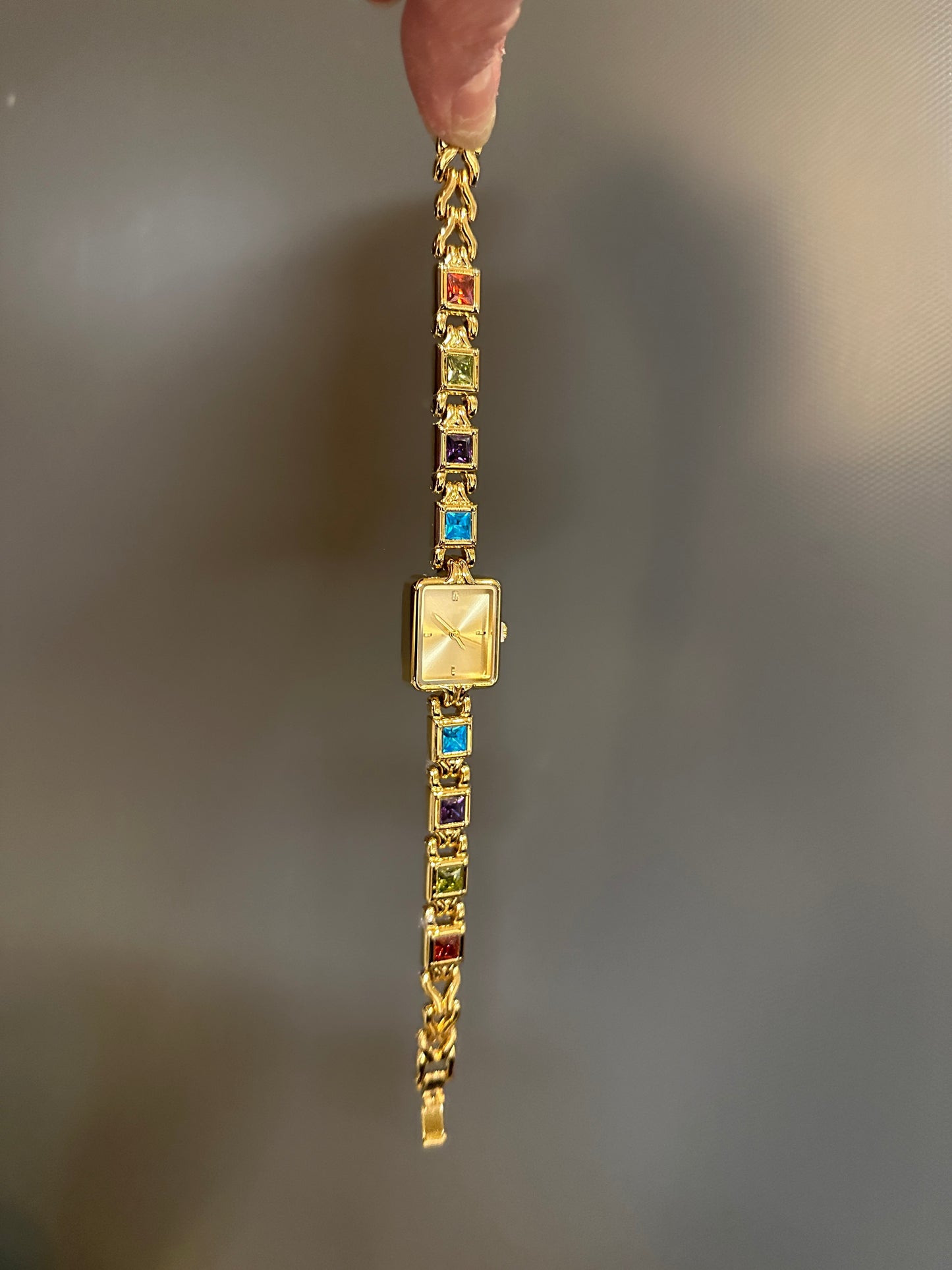 Vintage Inspired Gold Watch Gold Gemstone Watch Gold and Green Watch Vintage Watch