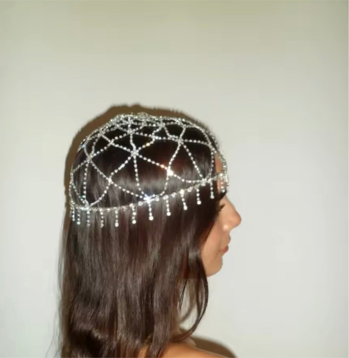 Silver Crystal Rhinestone Headpiece Head Chain Headdress Festival Jewelry