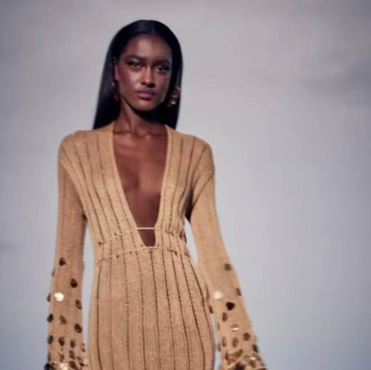 Beige and Gold Sequin Maxi Dress Embellished Dress Vacation Dress