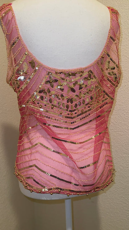 Pink and Gold Sequin Top Sheer Embellished Top Boho Sequin Top