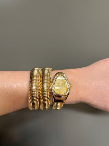 Women's Gold Snake Watch, Gold Wrap Watch, Vintage Watch