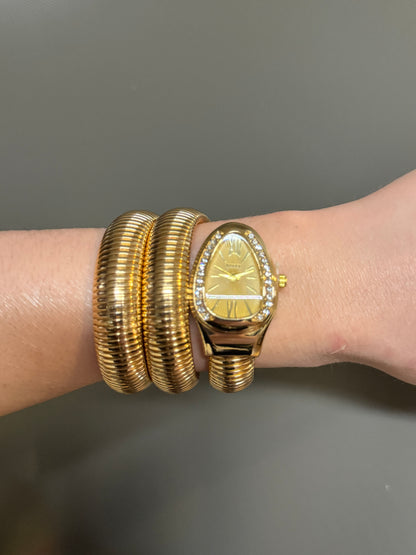 Women's Gold Snake Watch, Gold Wrap Watch, Vintage Watch