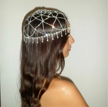 Silver Crystal Rhinestone Headpiece Head Chain Headdress Festival Jewelry