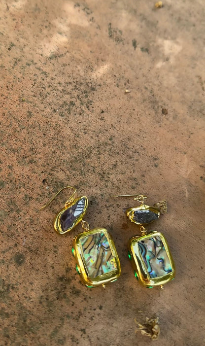 Gold Purple Amethyst Abalone Earrings