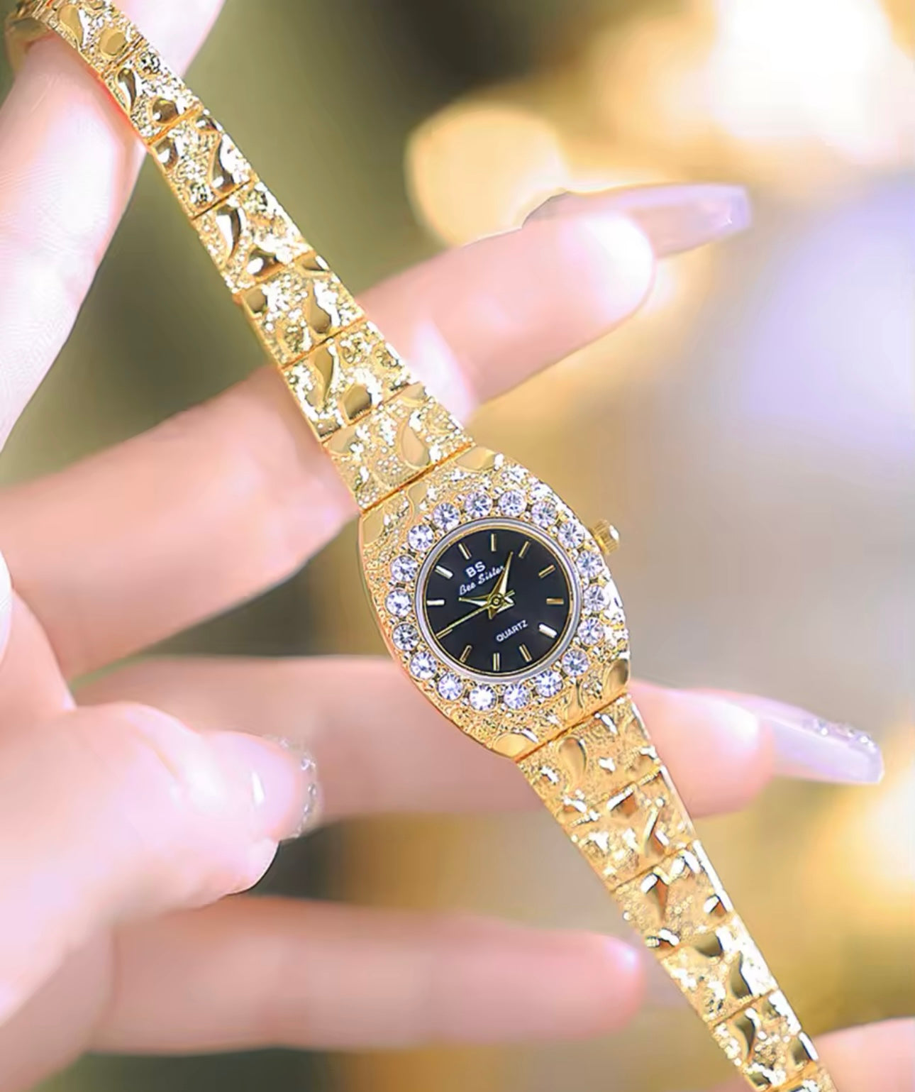 Women’s Gold Watch, Bracelet Watch, Vintage Watch, Gold Crystal Watch