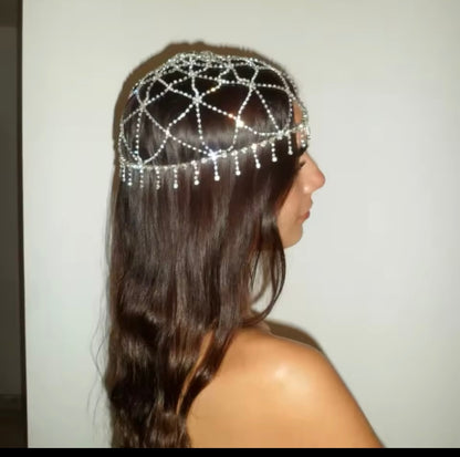 Silver Crystal Rhinestone Headpiece Head Chain Headdress Festival Jewelry