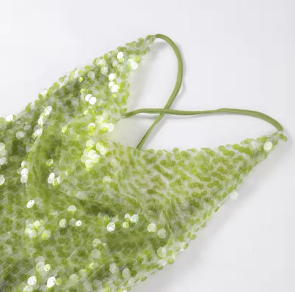 Green Sequin Maxi Dress Embellished Backless Maxi Dress
