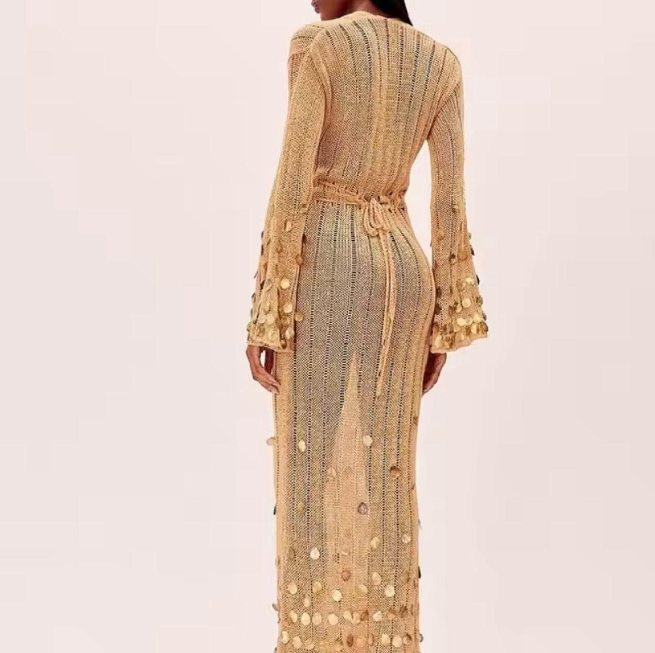 Beige and Gold Sequin Maxi Dress Embellished Dress Vacation Dress