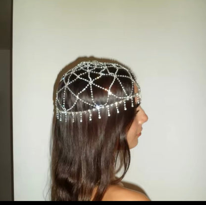 Silver Crystal Rhinestone Headpiece Head Chain Headdress Festival Jewelry