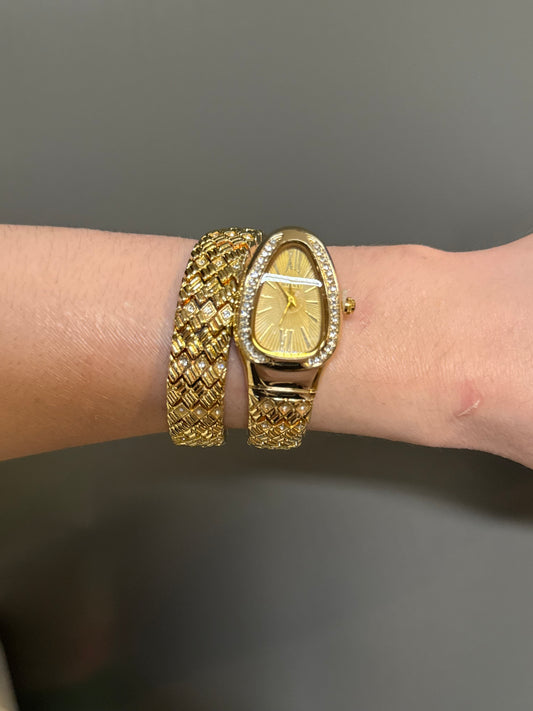 Women's Gold Snake Watch, Gold Wrap Watch, Vintage Watch