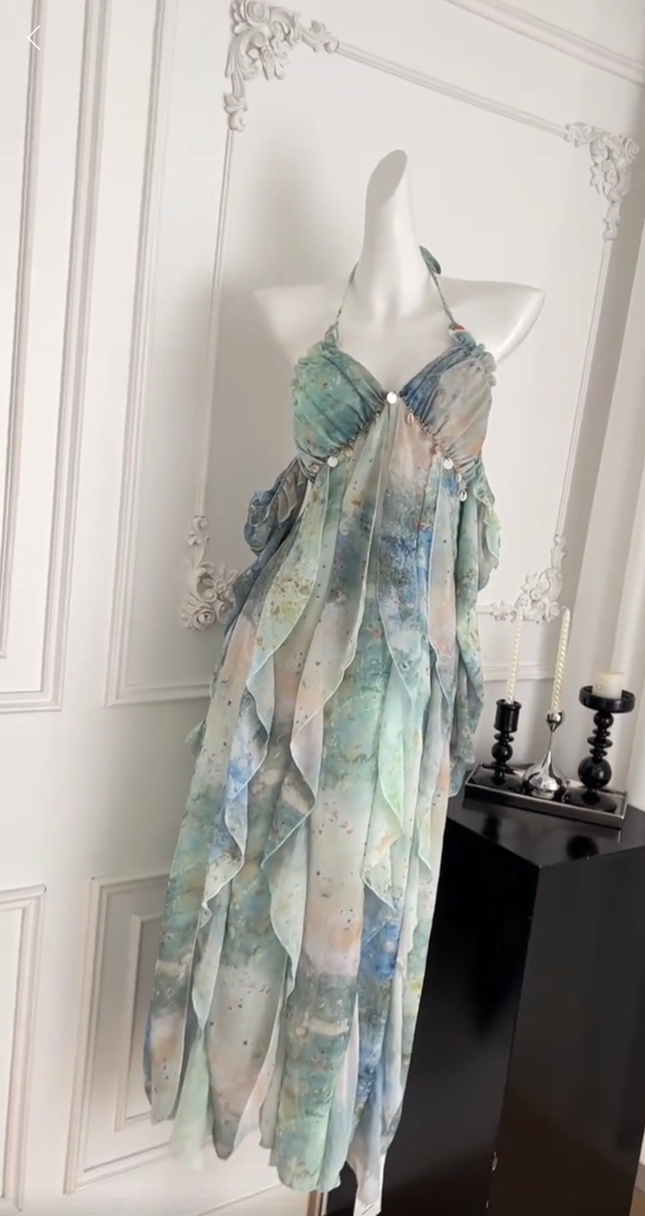 Shell Embellished Blue Beach Ruffled Maxi Dress