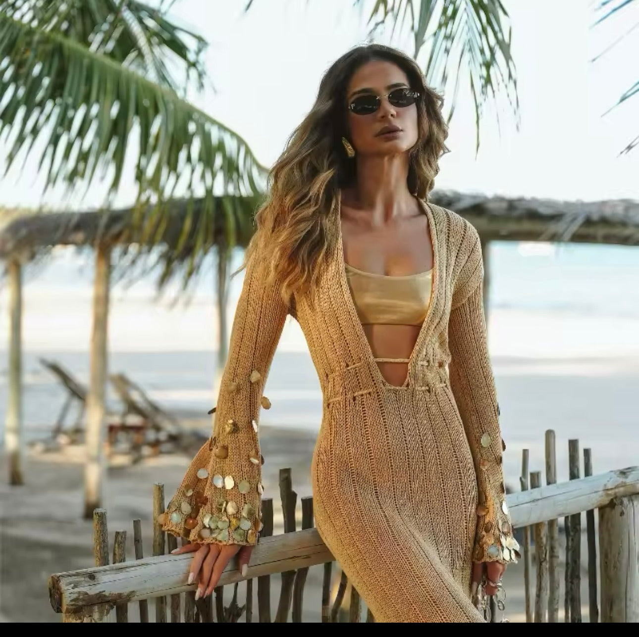 Beige and Gold Sequin Maxi Dress Embellished Dress Vacation Dress