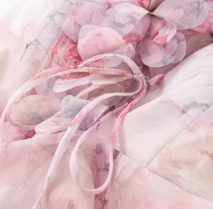 Pink Floral Ruffled Open Back Mini Dress
