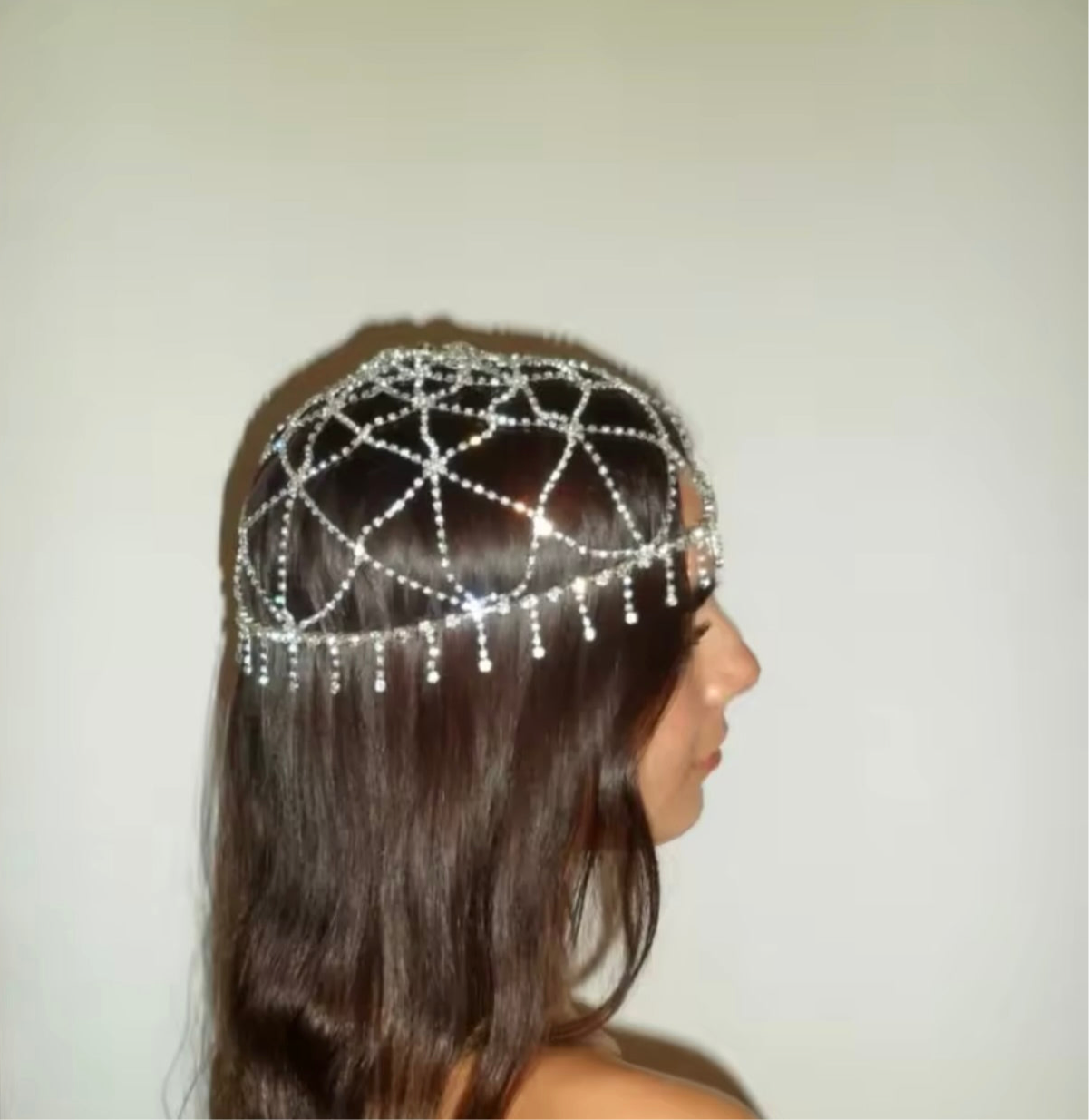 Silver Crystal Rhinestone Headpiece Head Chain Headdress Festival Jewelry