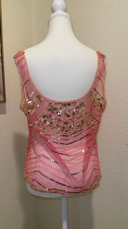 Pink and Gold Sequin Top Sheer Embellished Top Boho Sequin Top