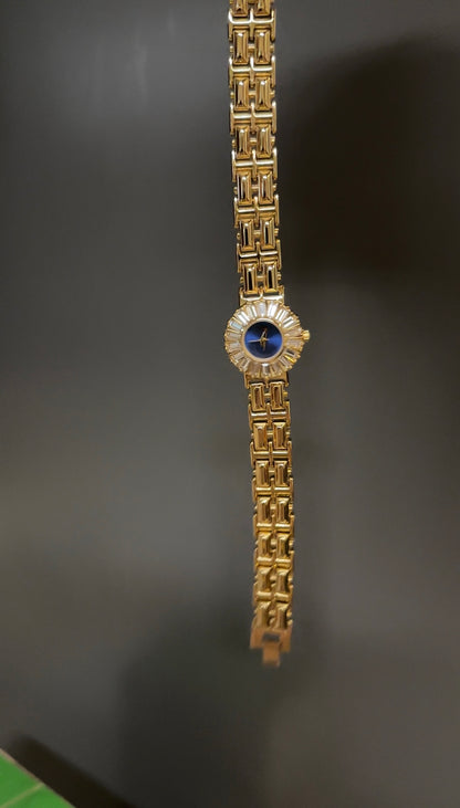 Women's Vintage Gold Watch, Blue Face Gold Crystal Gemstone Watch, Unique Watch, Vintage Inspired Watch