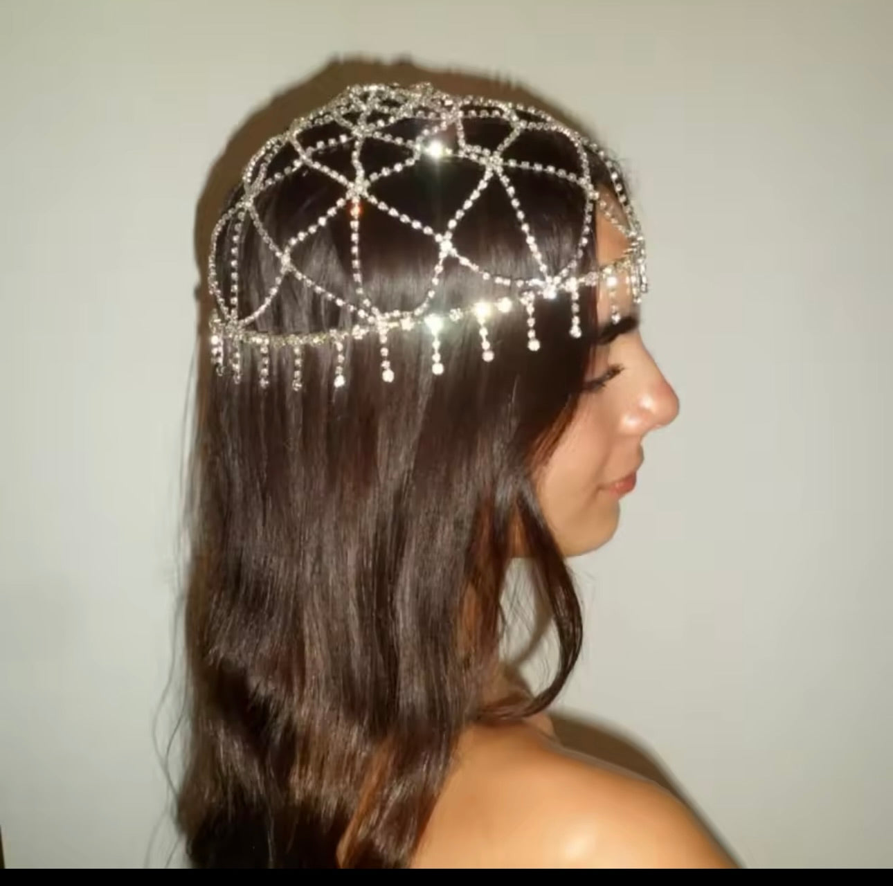 Silver Crystal Rhinestone Headpiece Head Chain Headdress Festival Jewelry