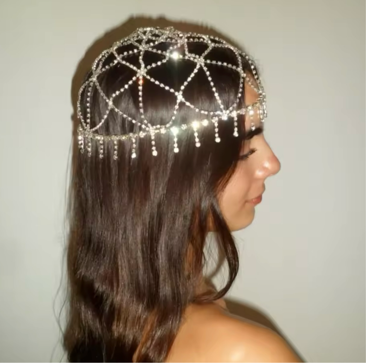 Silver Crystal Rhinestone Headpiece Head Chain Headdress Festival Jewelry