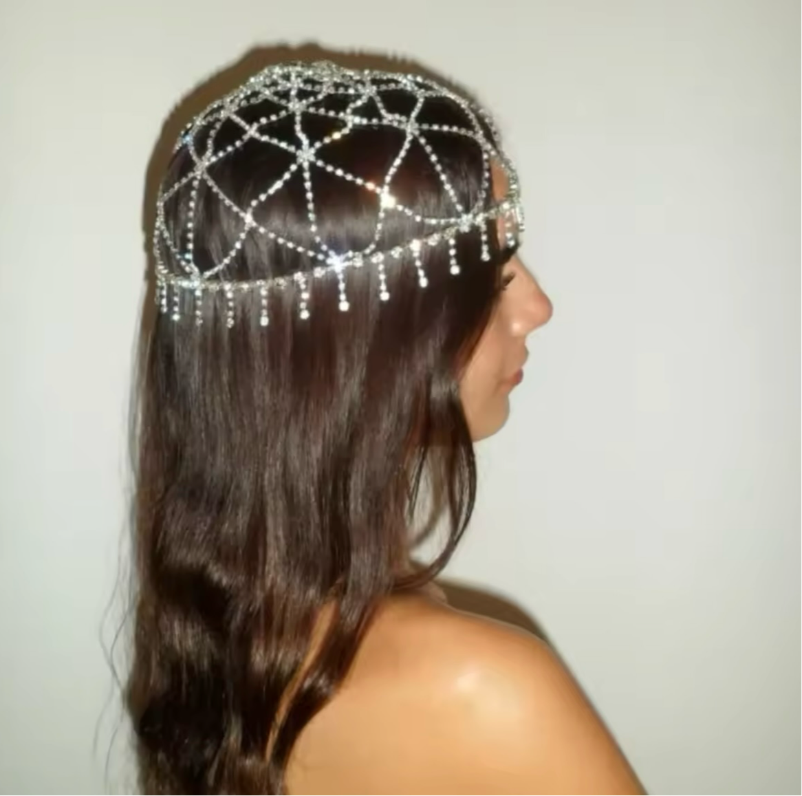 Silver Crystal Rhinestone Headpiece Head Chain Headdress Festival Jewelry