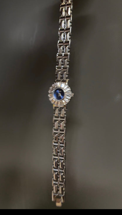 Women's Vintage Silver Watch, Blue Face Silver Crystal Gemstone Watch, Unique Watch, Vintage Inspired Watch