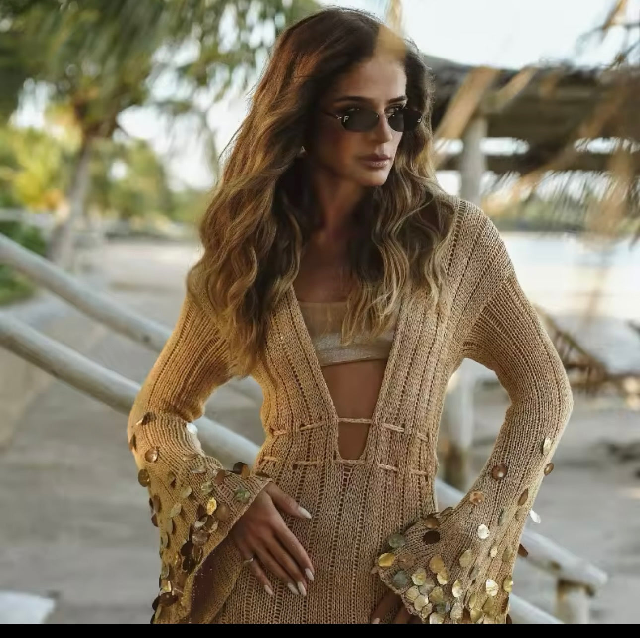 Beige and Gold Sequin Maxi Dress Embellished Dress Vacation Dress