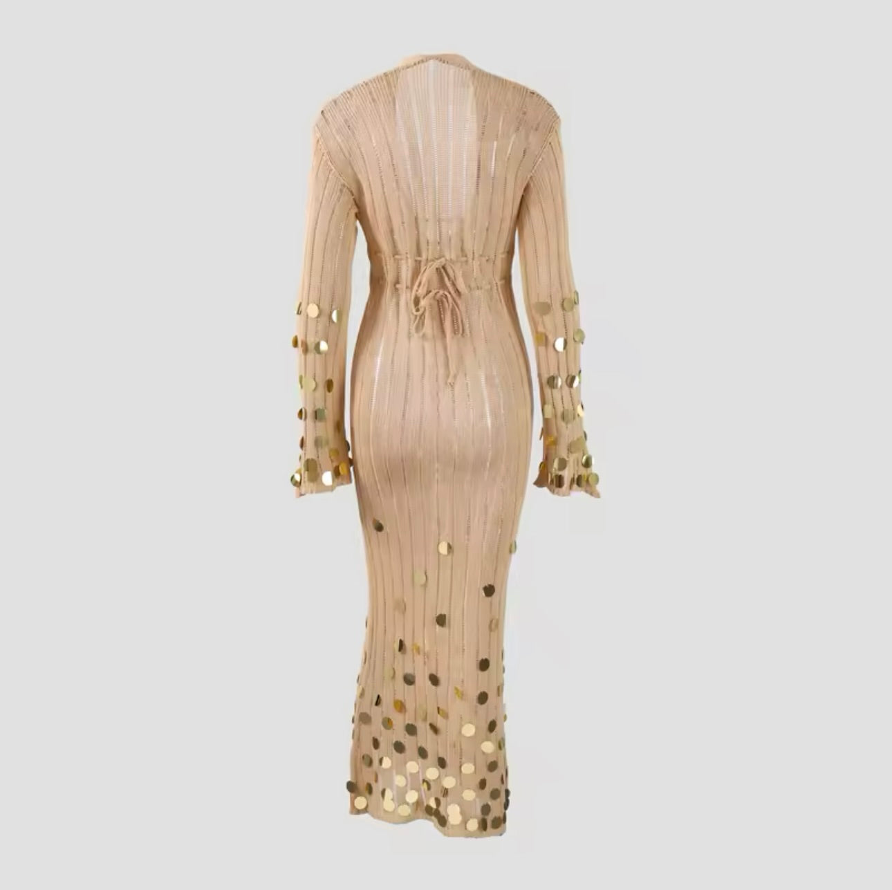 Beige and Gold Sequin Maxi Dress Embellished Dress Vacation Dress