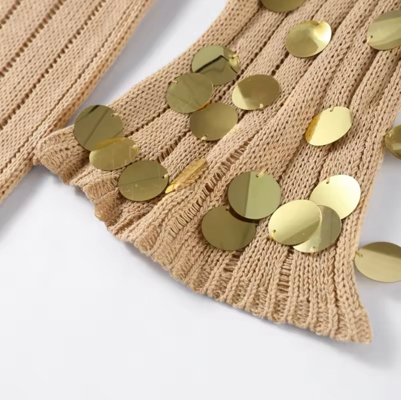 Beige and Gold Sequin Maxi Dress Embellished Dress Vacation Dress