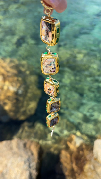 Chunky Gold-plated Gemstone Abalone Bracelet