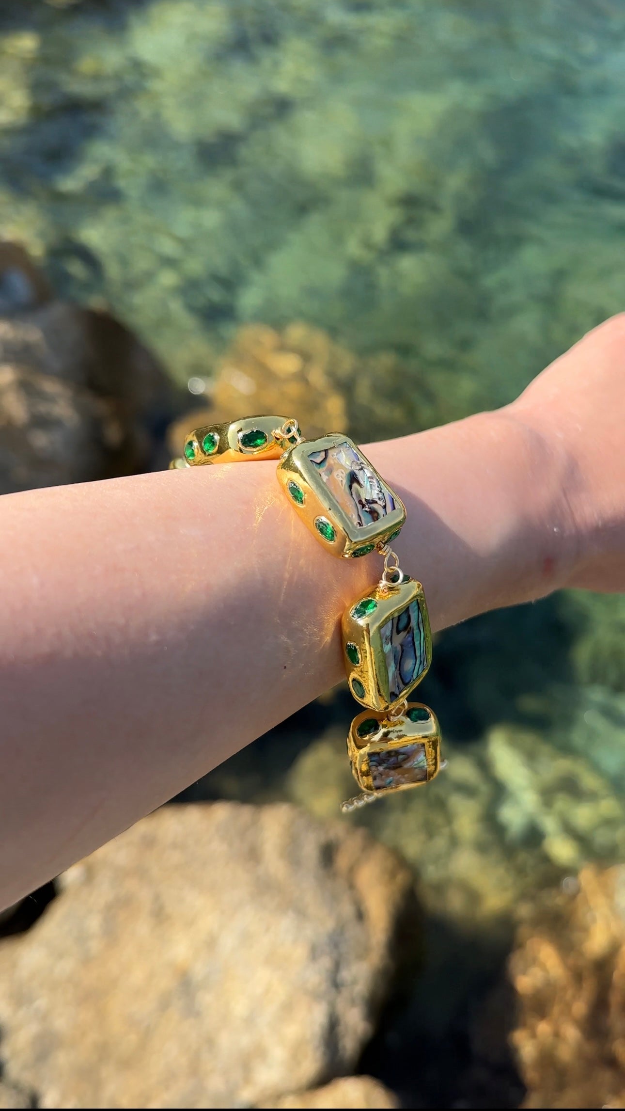 Chunky Gold-plated Gemstone Abalone Bracelet