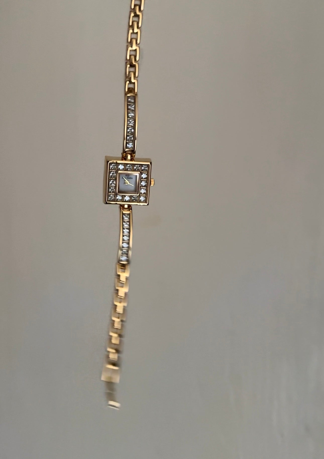 Vintage, Art-Deco Inspired Women's Square Gold Rhinestone Watch