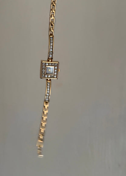 Vintage, Art-Deco Inspired Women's Square Gold Rhinestone Watch