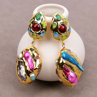 Baroque Colorful Gold Pearl Earrings