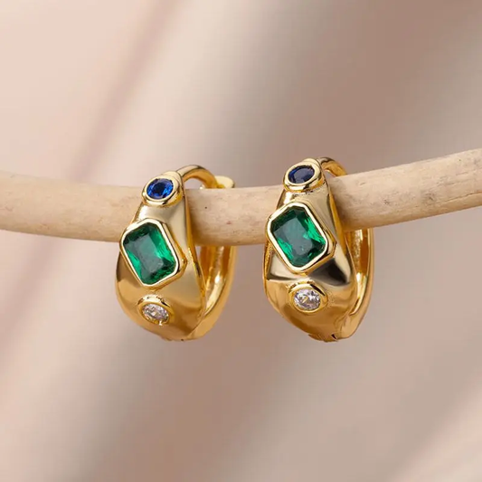 Gold Gemstone Huggie Hoop Earrings