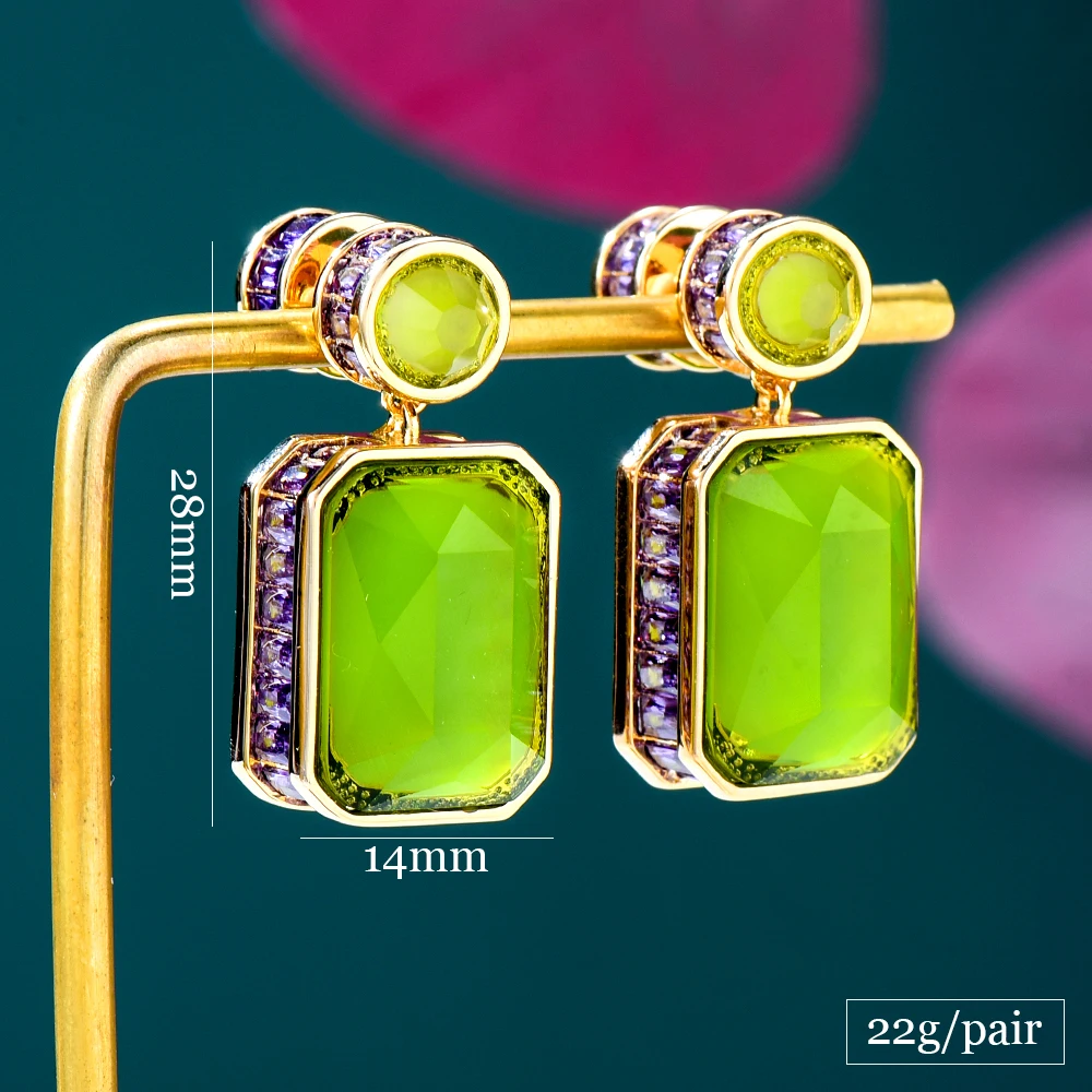 18k Gold-plated Purple and Green Gemstone Dangle Earrings