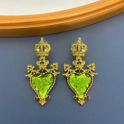 Gold Green Crown Jewel Earrinfs