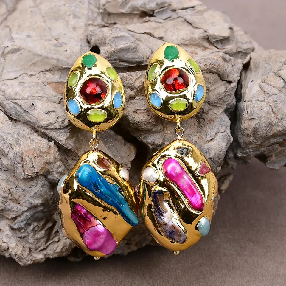 Baroque Colorful Gold Pearl Earrings