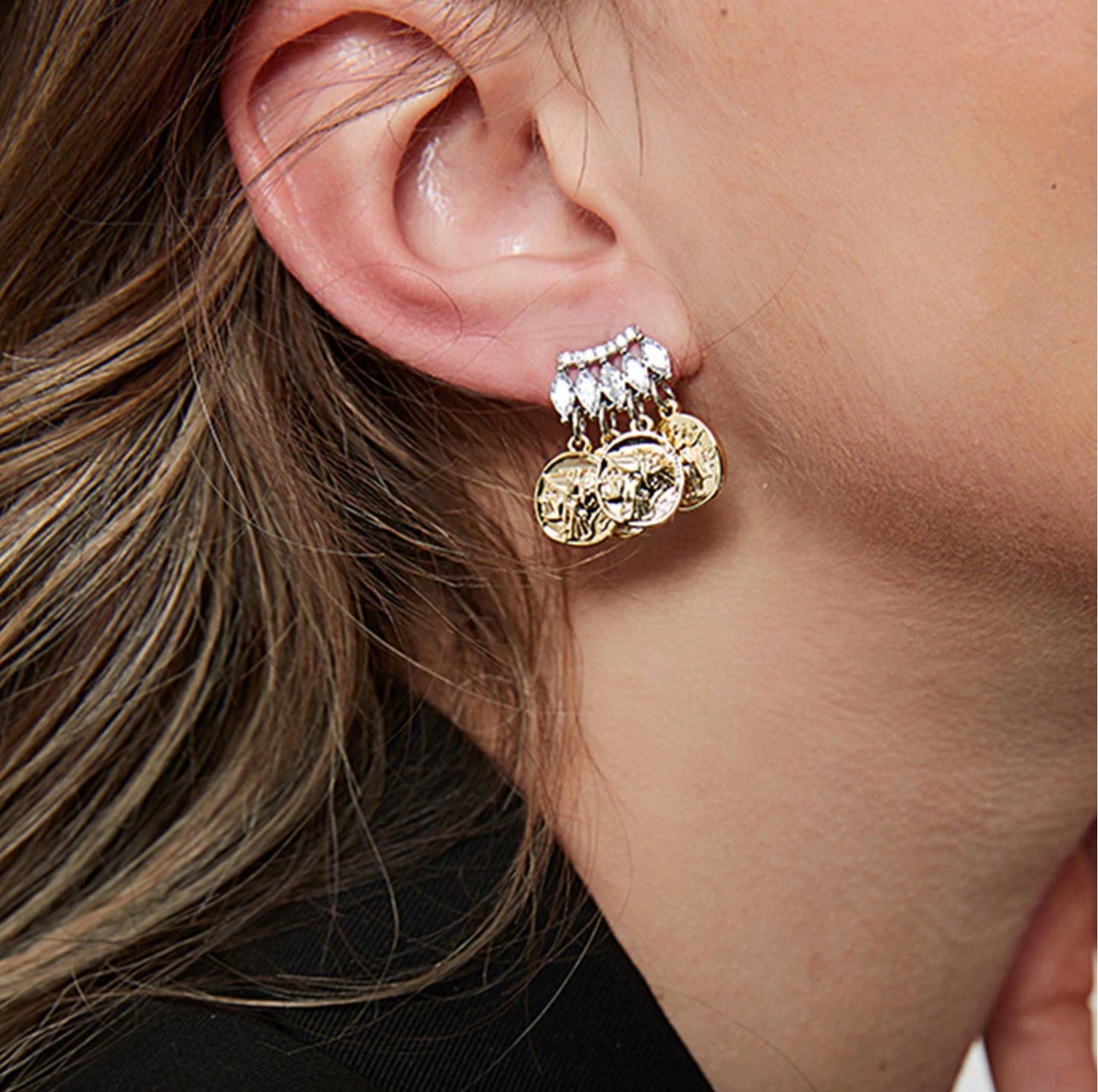 Gold Coin Dangle Earrings