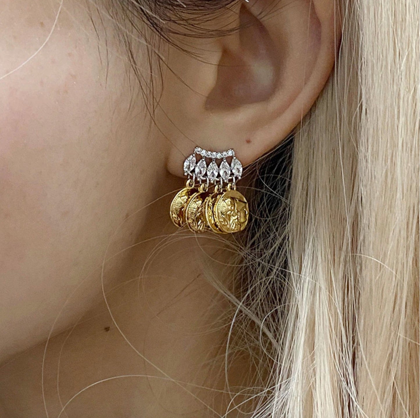 Gold Coin Dangle Earrings