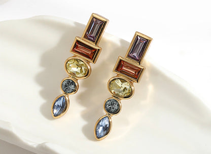 Gold Rainbow Gemstone Drop Earrings