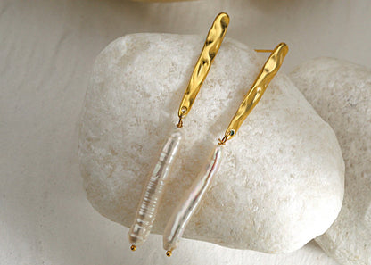 Gold Freshwater Pearl Dangle Earrings