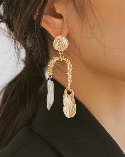 Gold Pearl Dangle Earrings